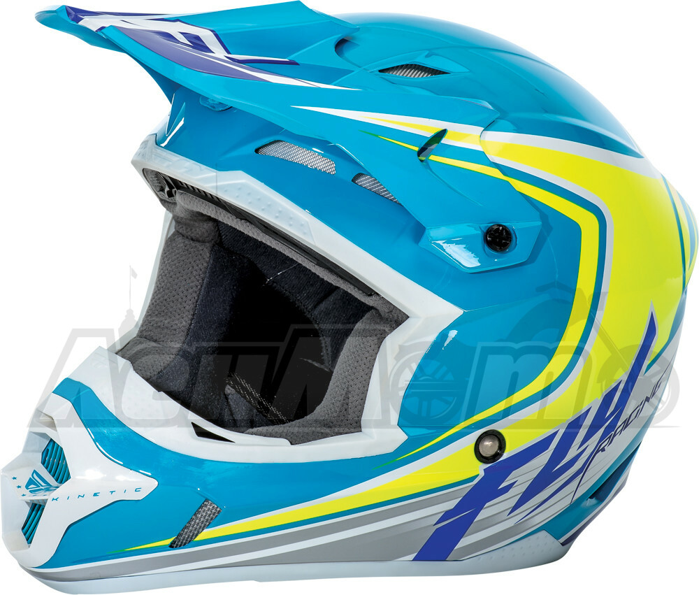 73-3376YS FLY RACING Кроссовый шлем (KINETIC FULLSPEED HELMET BLUE/HI-VIS/WHITE YS) Western Power Sports купить