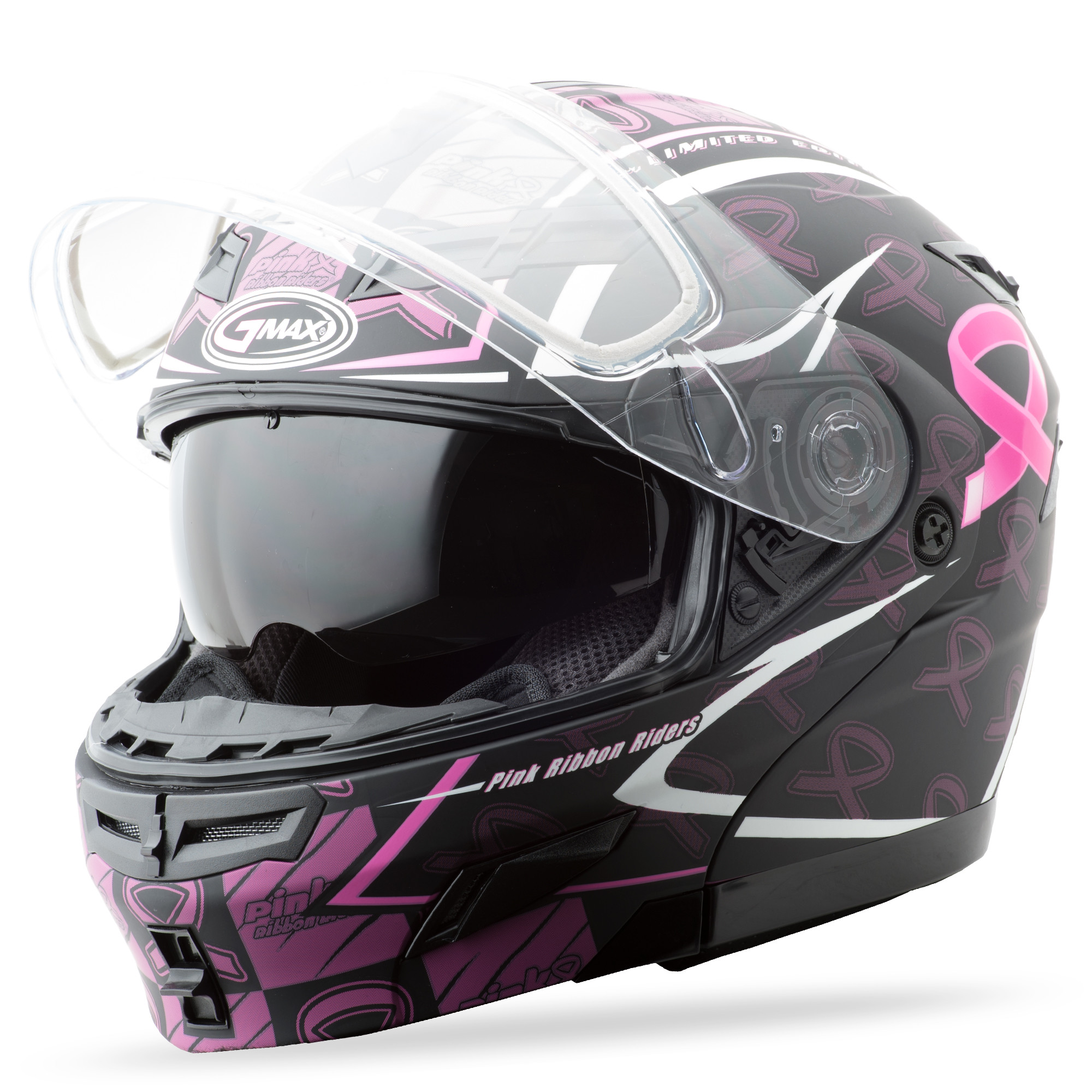 G2547403 GMAX Шлем - модуляр (GM-54S MODULAR PINK RIBBON RIDERS HELMET MATTE BLACK XS)  72-6148XS Western Power Sports купить